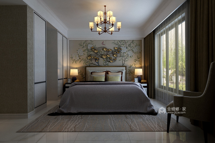 新中式风格装修，现代与古典完美联手-卧室效果图及设计说明