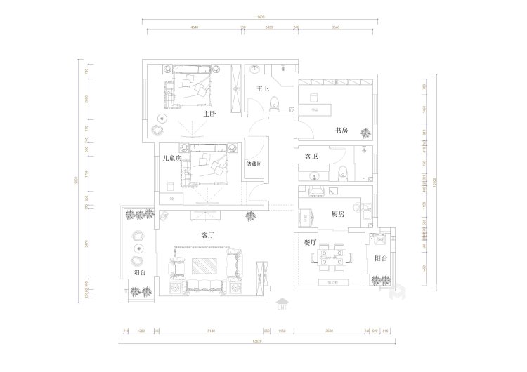 150平美式风格装修 浪漫的生活住宅-平面布置图