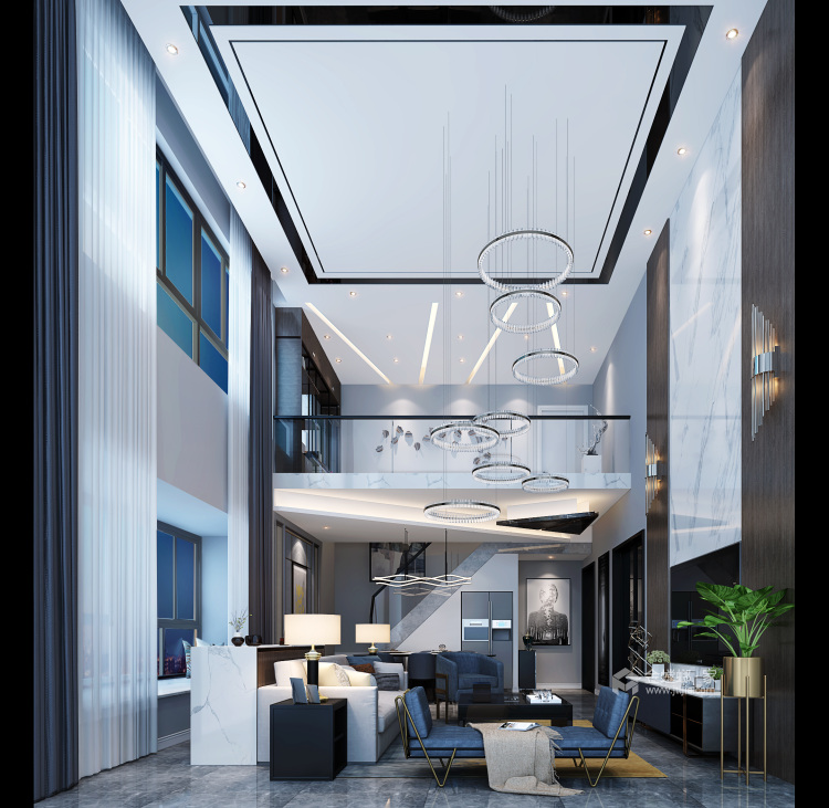 6米挑高客厅，188平轻奢现代风格-客厅效果图及设计说明