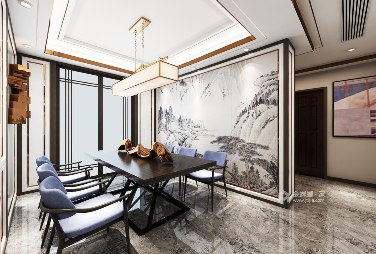 130平新中式风品味时尚、古典、优雅居住空间-餐厅效果图及设计说明