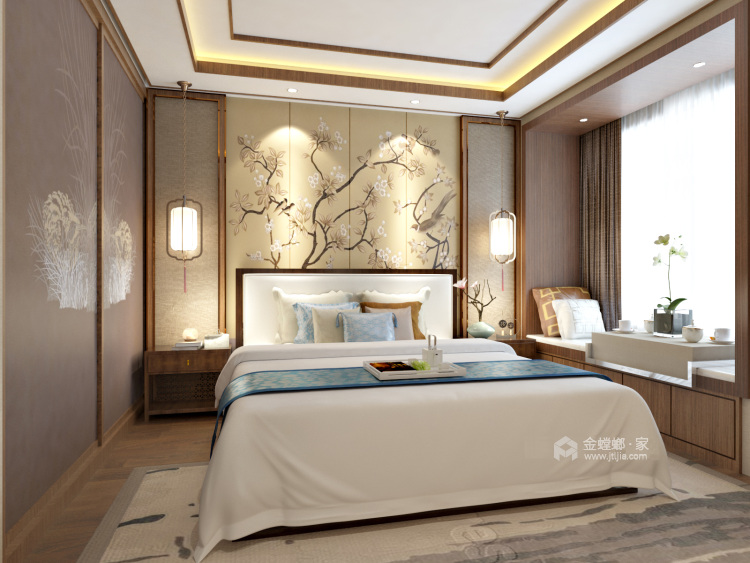 144平新中式风格住宅聆听一首青花瓷-卧室效果图及设计说明