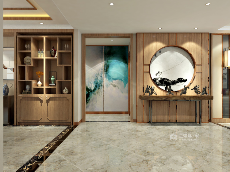 144平新中式风格住宅聆听一首青花瓷-客厅效果图及设计说明