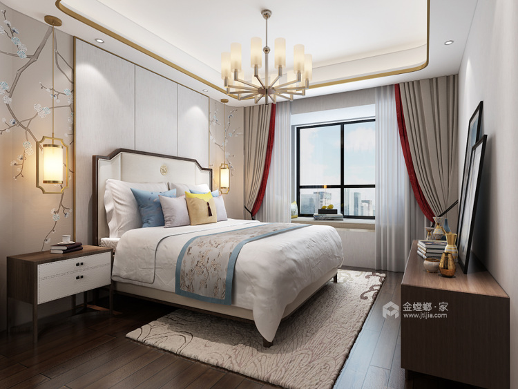 一篇具有东方神韵的新中式作品-卧室效果图及设计说明
