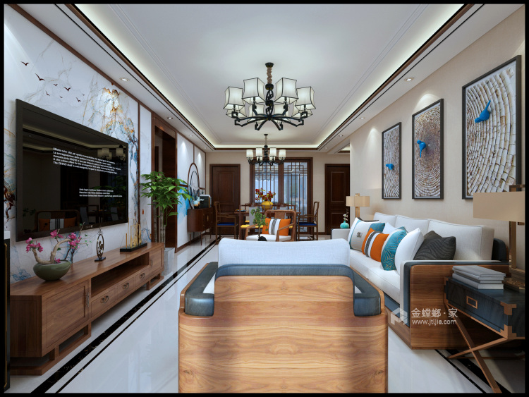 素雅时尚灵动的新中式-客厅效果图及设计说明