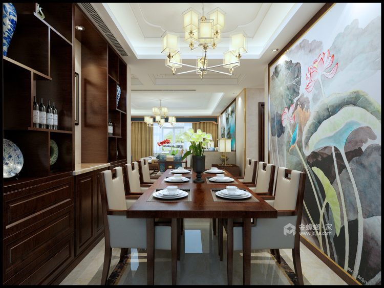 183平咖色新中式风格，古典情调-餐厅效果图及设计说明