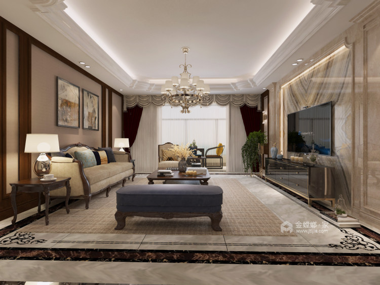 246平欧式风格，华丽与浪漫的融合-客厅效果图及设计说明