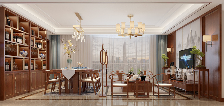 现代结合古典的装饰元素，呈现亦古亦今的空间氛围-客厅效果图及设计说明