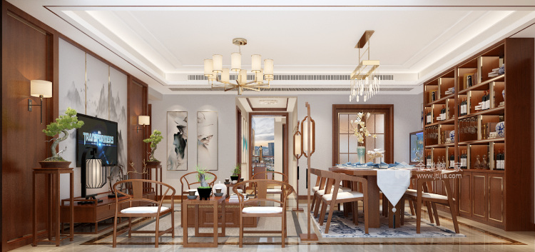 现代结合古典的装饰元素，呈现亦古亦今的空间氛围-餐厅效果图及设计说明