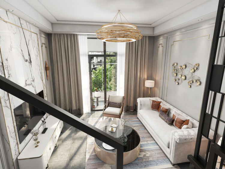 白+浅灰色，打造极具时尚的现代空间-客厅效果图及设计说明