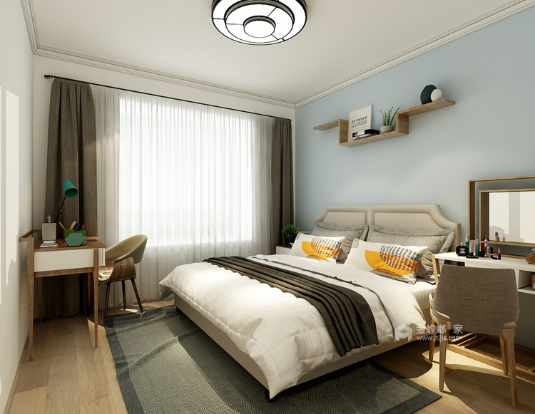 浅米色125平北欧风，干净明朗-卧室效果图及设计说明