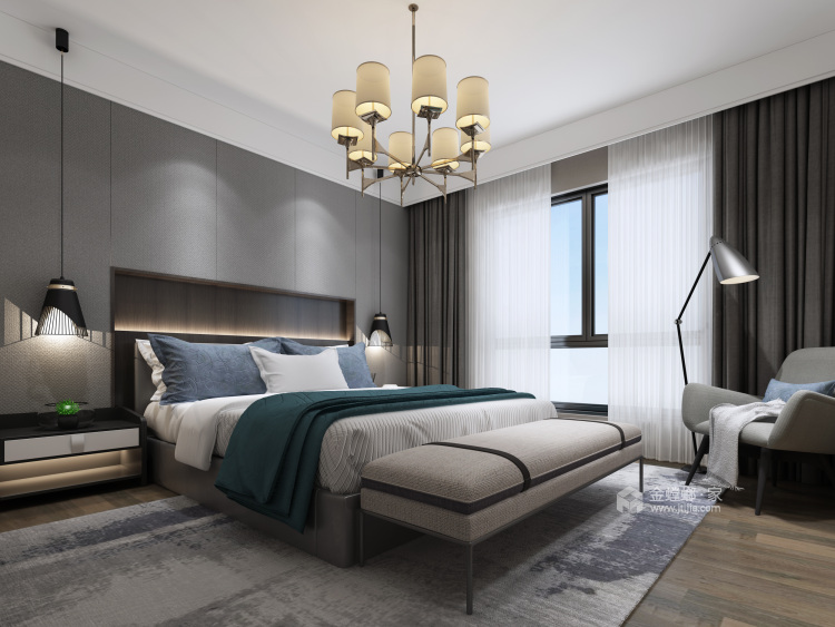 石材与木质、金属的融合，时尚灵动135平现代风格-卧室效果图及设计说明