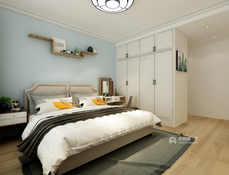 浅米色125平北欧风，干净明朗-卧室效果图及设计说明
