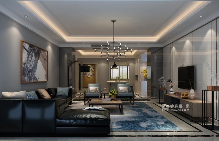 低调的灰白色系的别墅-客厅效果图及设计说明