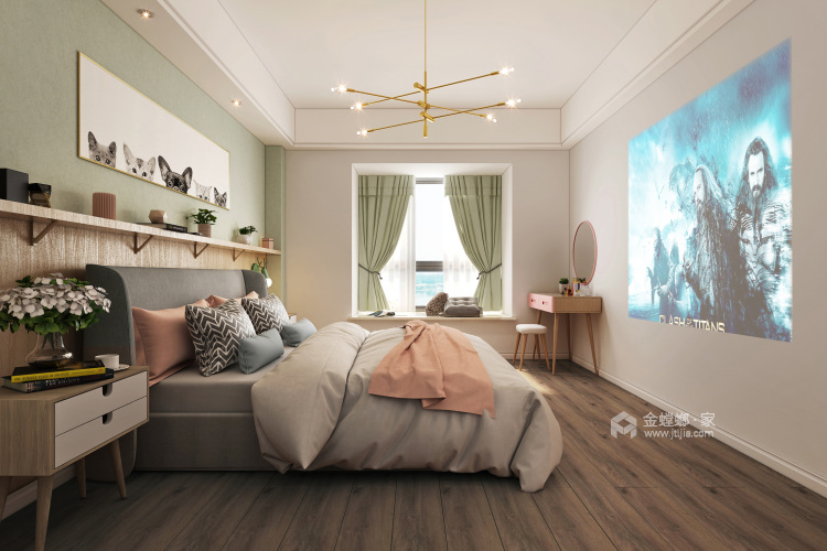 粉白绿：进阶版莫兰迪色系-卧室效果图及设计说明