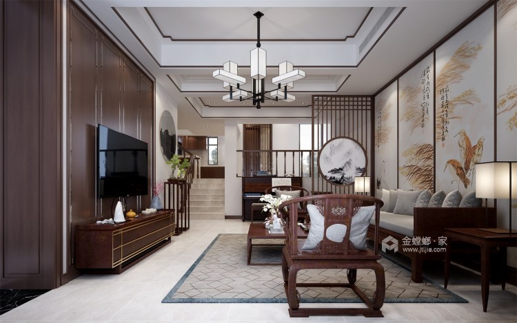 简约新中式-客厅效果图及设计说明