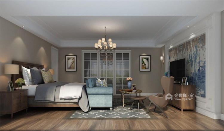 低调的灰白色系的别墅-卧室效果图及设计说明