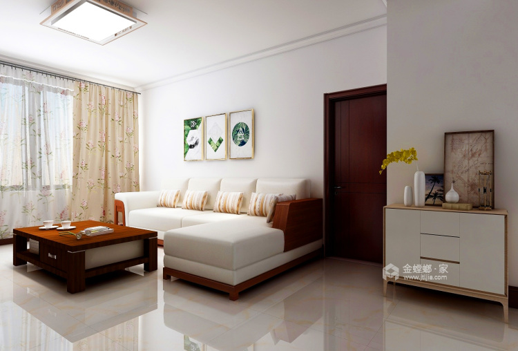 简洁实用中式风的家-客厅效果图及设计说明