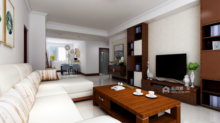 简洁实用中式风的家-客厅效果图及设计说明