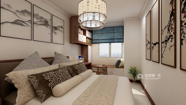 黑白灰经典色打造122平大气稳重新中式美居！-卧室效果图及设计说明
