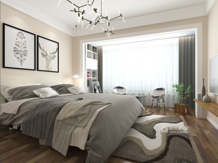简洁灰色调的北欧风-卧室效果图及设计说明