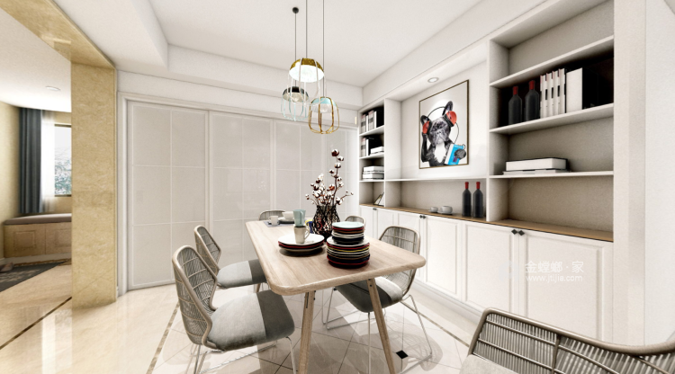 简单的白色木饰面，打造无比温馨柔和的家-餐厅效果图及设计说明