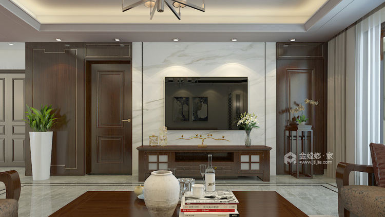 木饰面与大理石的完美结合-客厅效果图及设计说明
