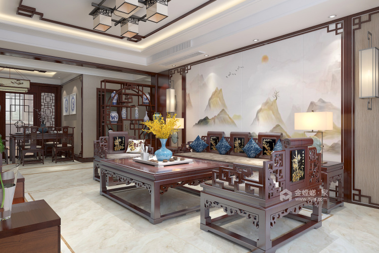 传统中式，苏州园林式的美感-客厅效果图及设计说明