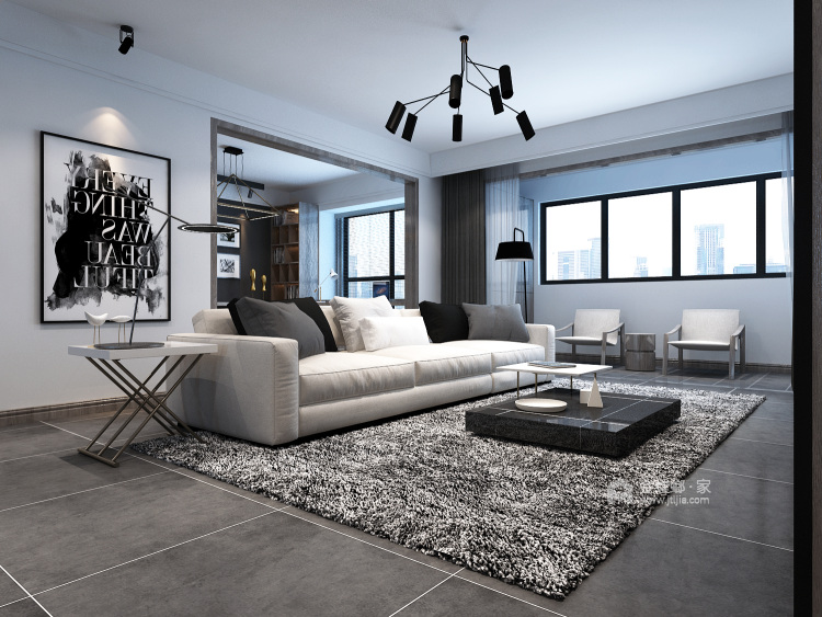 黑白灰系列，低调奢华的品质-客厅效果图及设计说明