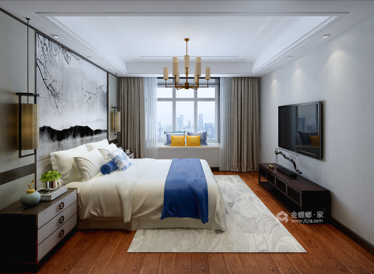 时尚舒适与韵味并存的新中式-卧室效果图及设计说明