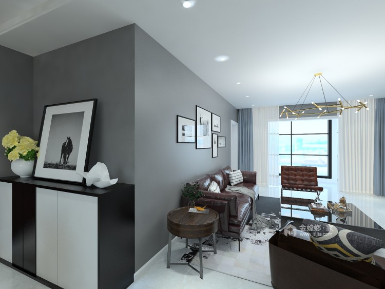 黑白灰相搭，极简与纯粹-客厅效果图及设计说明