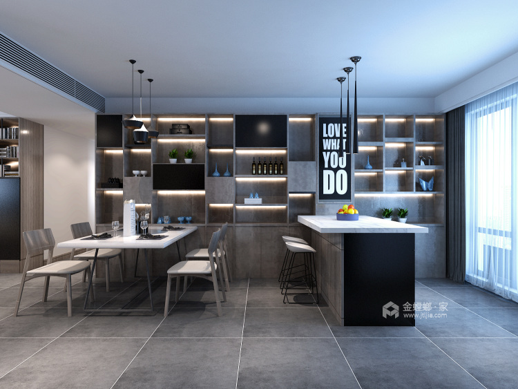 黑白灰系列，低调奢华的品质-餐厅效果图及设计说明