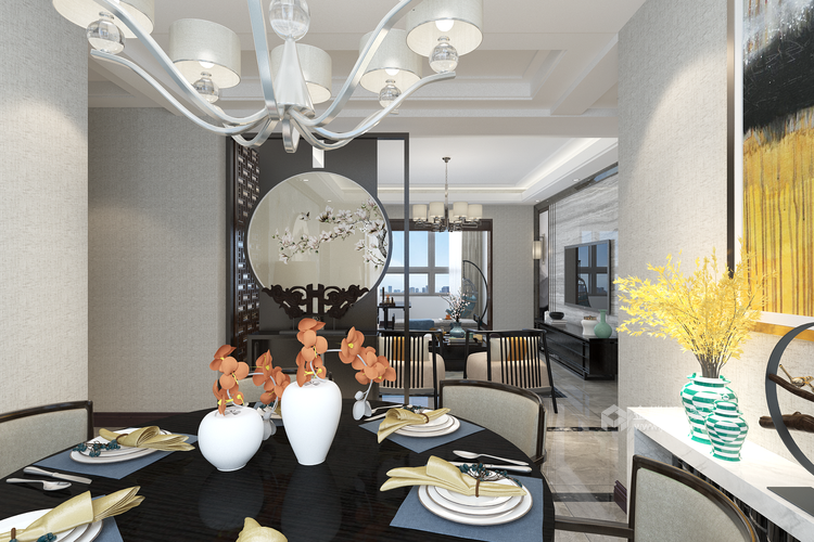 白加黑得时尚经典，让家更具设计感-餐厅效果图及设计说明