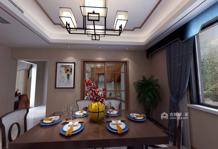 146平的新中式风格开阔大气-餐厅效果图及设计说明