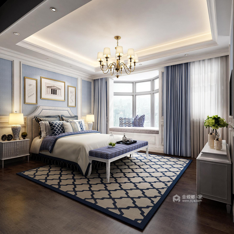 木色线条+暖色调，温暖舒适的美式-卧室效果图及设计说明