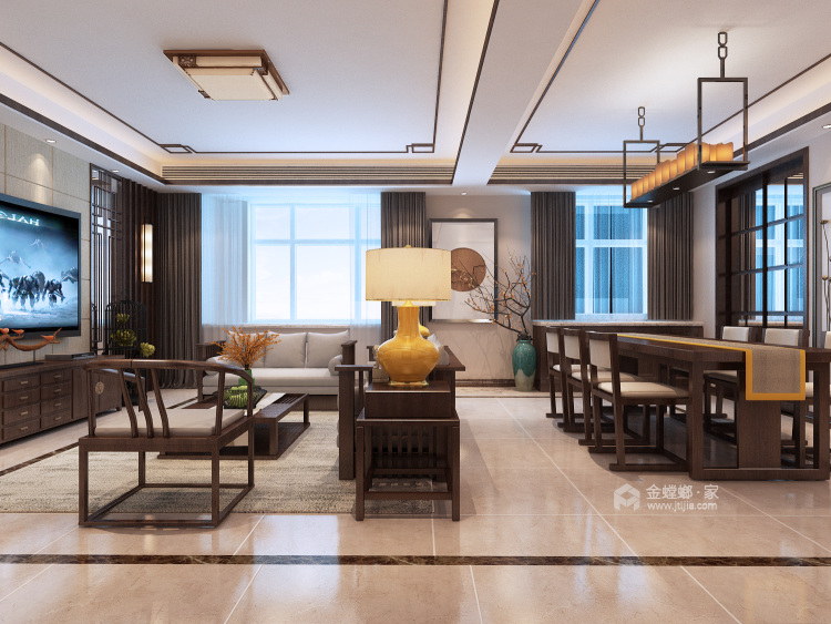 简洁明快的新中式-餐厅效果图及设计说明