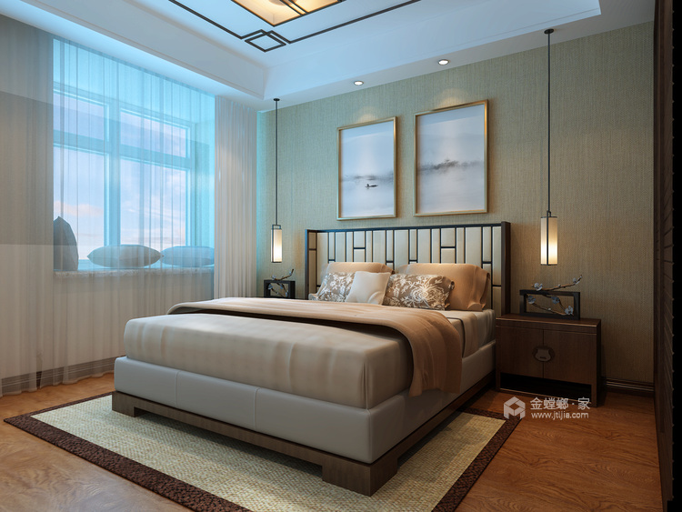 简洁明快的新中式-卧室效果图及设计说明