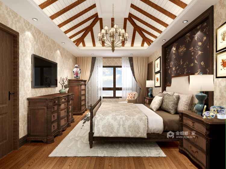 休闲感的美式风-卧室效果图及设计说明