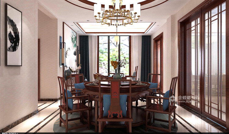 新中式混搭现代风实用的家-餐厅效果图及设计说明