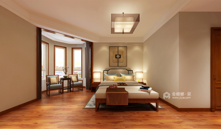 古典与现代完美结合的新中式-卧室效果图及设计说明