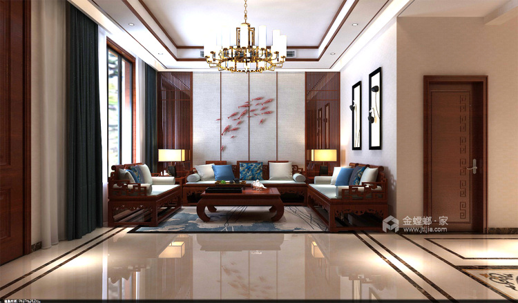 新中式混搭现代风实用的家-客厅效果图及设计说明