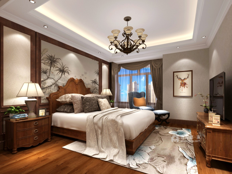 休闲感的美式风-卧室效果图及设计说明