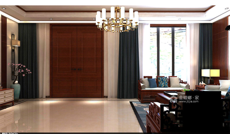 新中式混搭现代风实用的家-客厅效果图及设计说明