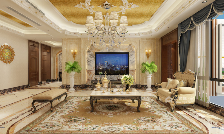 奢华优雅的欧式风格-客厅效果图及设计说明
