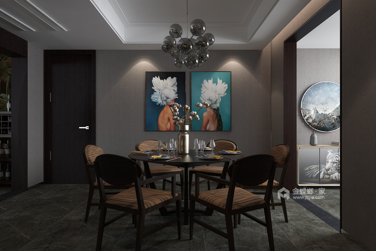 优雅静谧高级灰，220平轻奢现代风格美家-餐厅效果图及设计说明
