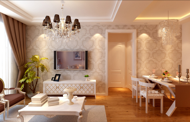 90平米色清新现代风，柔和之美-客厅效果图及设计说明