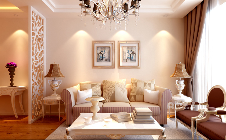 90平米色清新现代风，柔和之美-客厅效果图及设计说明