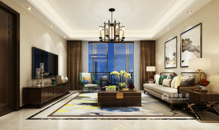 120平新中式轻奢风，优雅又温馨-客厅效果图及设计说明
