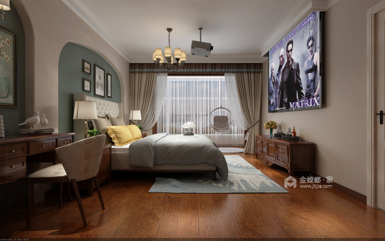 复古怀旧又轻松休闲的美式-卧室效果图及设计说明