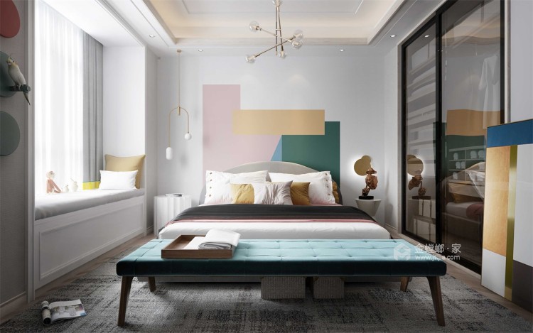 饱和度高的色彩搭配，这个北欧风很靓-卧室效果图及设计说明
