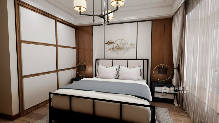 阅府143平米新中式装修设计图-卧室效果图及设计说明